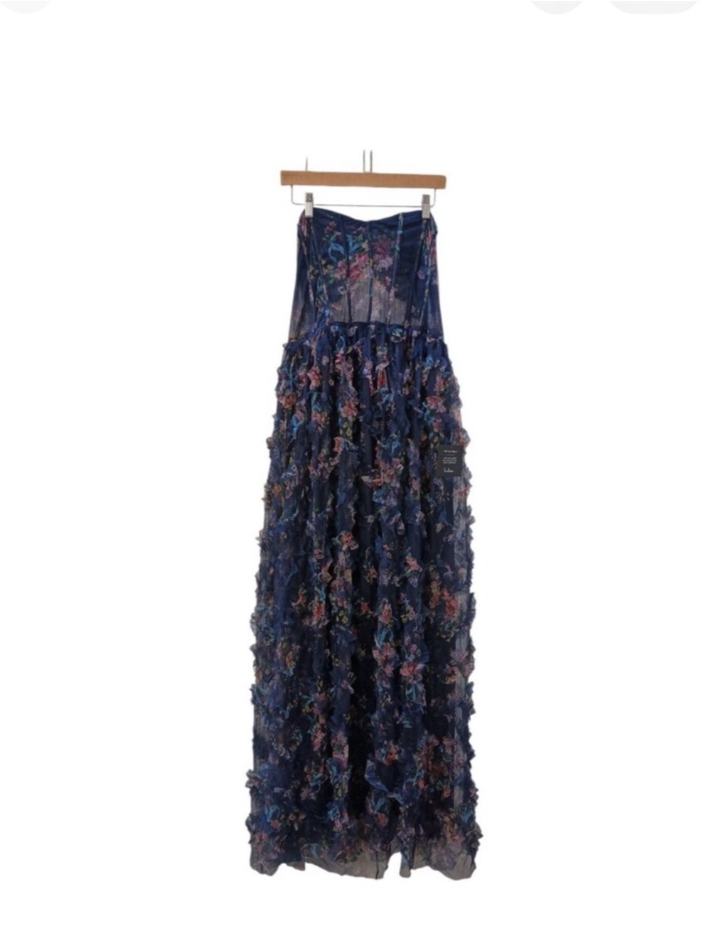 Lulu's Navy Strapless Floral Midi Dress - Picture 6 of 8